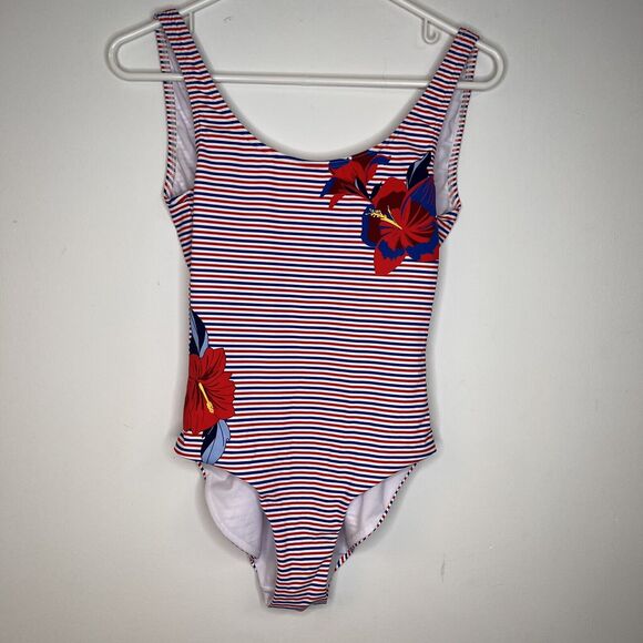 Onia Anthropologie Kelly Hibiscus Floral Striped One Piece Bathing Suit large - Picture 5 of 5